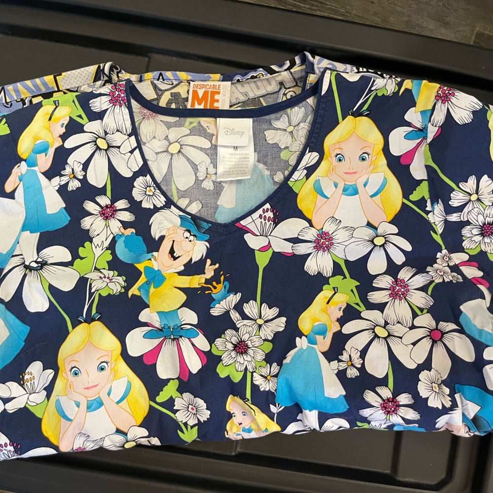 ThreeScrub Tops! M women’s scrub tops. Two Disney, one Zoe + Chloe